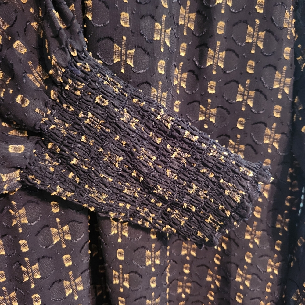 Amanda Uprichard Midnight Blue Tunic with Gold Pattern Size Large - Picture 2 of 6
